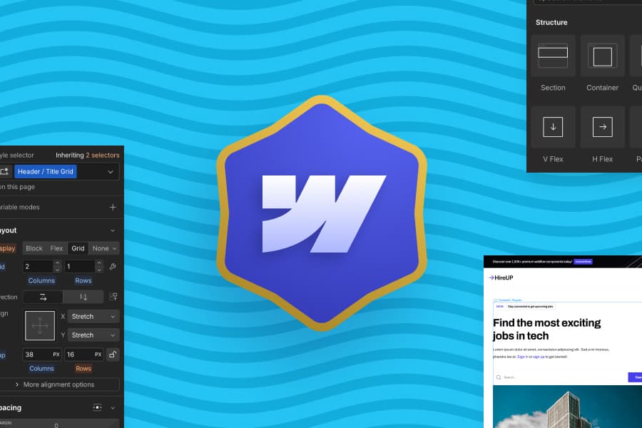 أيقونة Webflow مع بعض نوافذ المنصة