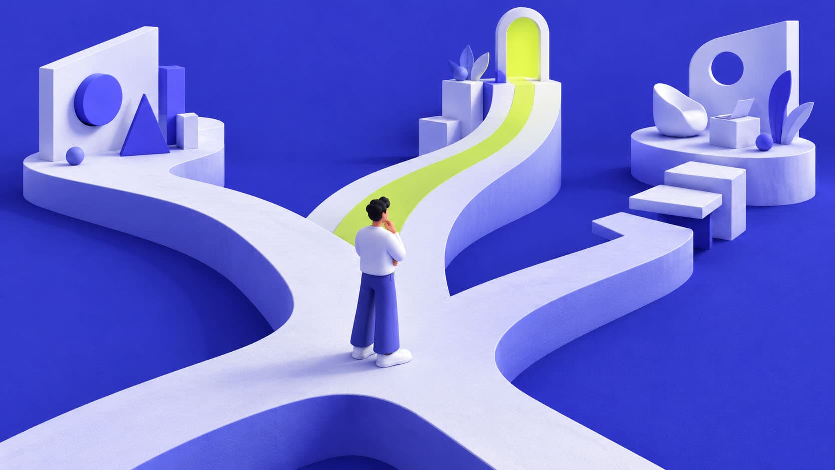 شخص يقف أمام مجموعة من المسارات المختلفة